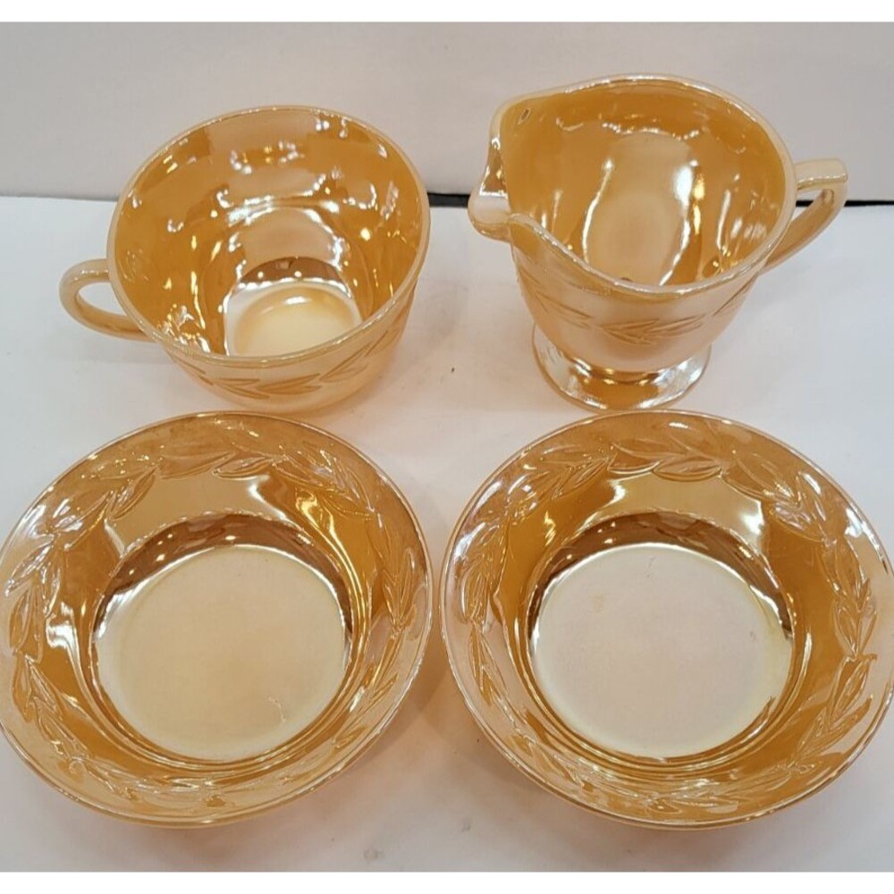 Vintage Anchor Hocking Fire-King Peach Lustre Laurel Creamer Cup Bowls 4pc
